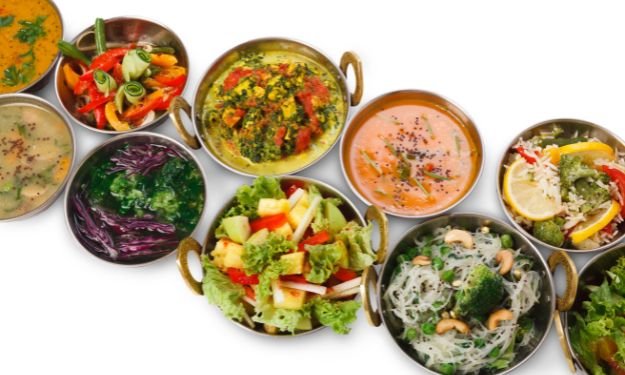Opções de refeições para uma dieta vegana.