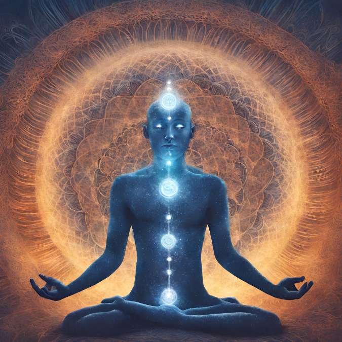 Ser transcendendo o corpo e a mente rumo a consciência em iluminação espiritual em vida.