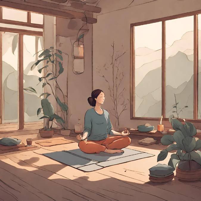 Mulher praticando meditação para relaxar antes de dormir, uma ótima prática de higiene do sono.