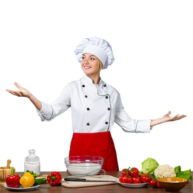 Mulher posando demonstrando a essência da culinária.